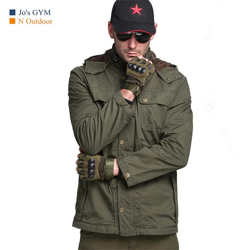 Army green Outwear Winter Jacket Men Motorcycle Fleece Cotton Thicken Military Tactical Jackets Outdoor Sport Windproof Hunting Hiking Coat - Цвет: Army green