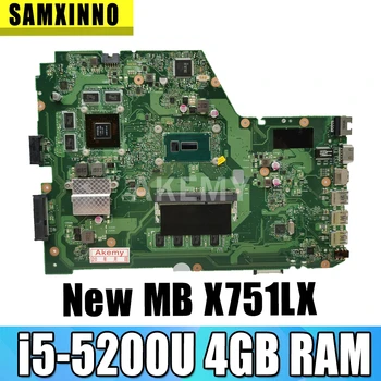 

Akemy X751LX Mainboard For Asus X751LX X751LK X751LKB Laptop motherboard i5-5200U 4GB RAM GTX950M