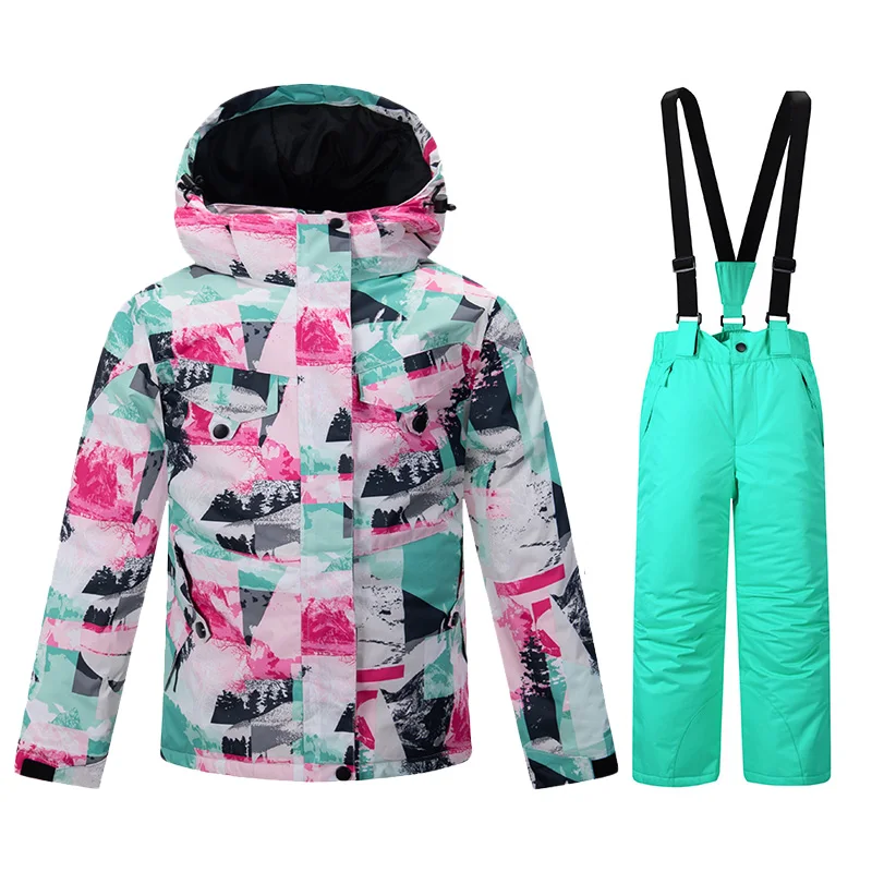 Новинка; детский лыжный костюм; детский ветрозащитный водонепроницаемый теплый зимний комплект; брюки для девочек и мальчиков; зимняя куртка для катания на лыжах и сноуборде - Цвет: color 02