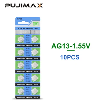 

PUJIMAX AG13 alkaline button battery 10PCS/pack LR44 357A S76E G13 AG 13 1.5V for watch calculator toy clock Coin Cell Battery