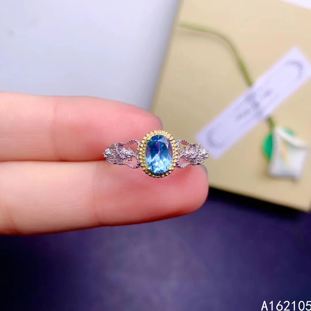 

925 pure silver Chinese style natural Swiss Blue Topaz women's luxury noble oval adjustable gem ring fine jewelry support detect