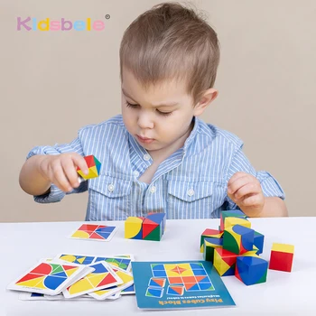 

Children Wooden 3D Jigsaw Puzzle Toys Cubes Preschool Educational Monterssori Toys For Kids Interactive game Toys