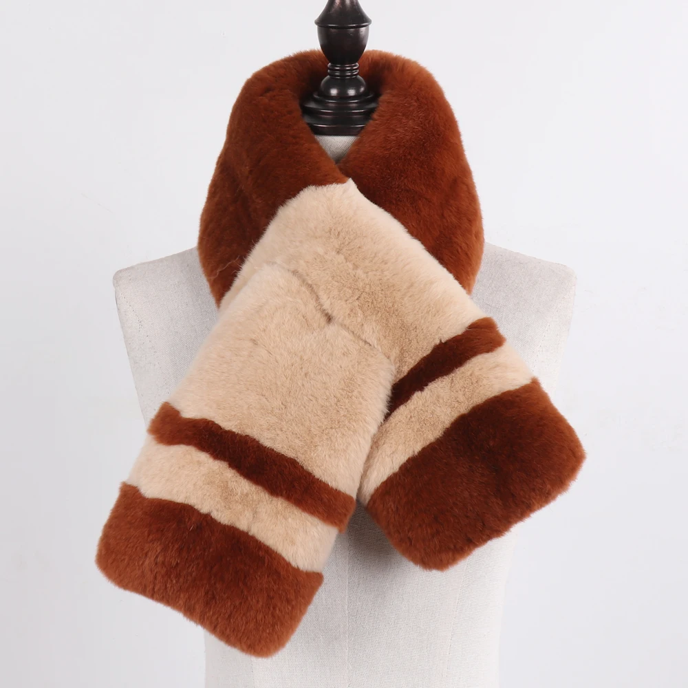 Natural Fur Scarf For Girls Winter Lady Thick Warm Genuine Rex Rabbit Fur Scarves Fashion Women Full Pelt Real Fur Muffles