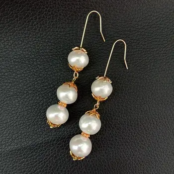 

White Keshi Pearl Gold color Plated Hook Earrings luxury wedding for women
