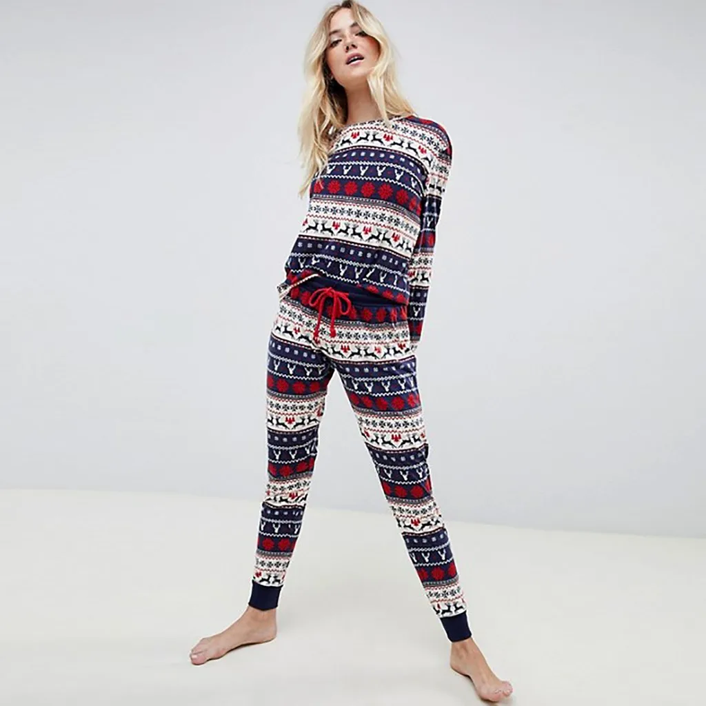 Christmas Pajamas Womens Blouse Tops And Pants Xmas Printing Pajamas Set Fashion Cute Soft Autumn winter Pajamas Set