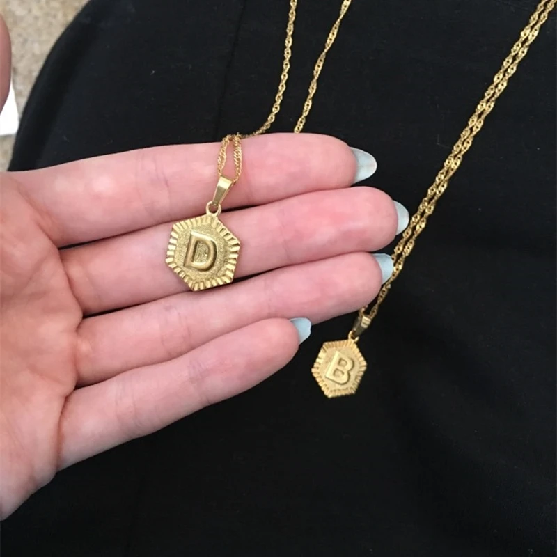 Модное Золотое A-Z ожерелье-ошейник с буквами ювелирные изделия из нержавеющей стали Геометрическая подвеска-шестиугольник ожерелье аксессуары для женщин