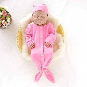 

2pcs Autumn Newborn baby Stripe Print Long Sleeve Sleeping clothes Bag Sleeper boy Gowns With Headband 0-3M Baby Girl Clothes