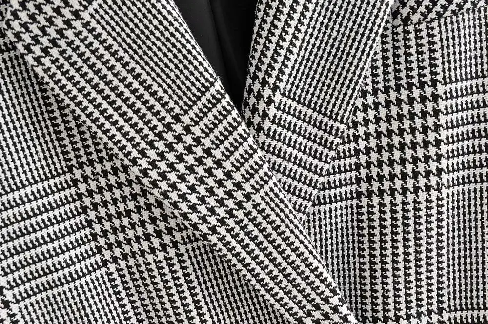 Plaid double breasted ladies blazer Long sleeve casual office ladies blazer coat Button streetwear women blazers jacket