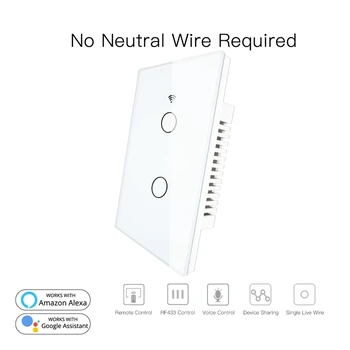 

HOT-RF433 WiFi Smart Wall Press Switch No Neutral Wire Needed Smart Single Wire Wall Switch US Plug