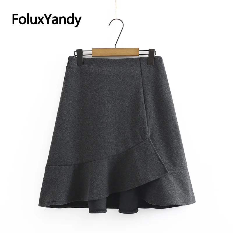 

Trumpet Skirt Women Plus Size XXXL 4XL Irregular Ruffles Mini Woolen Mermaid Skirt Black Gray KKFY5074