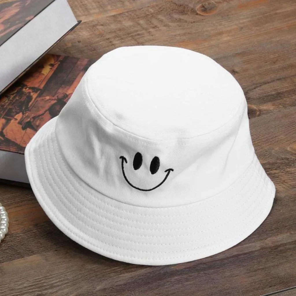Smiley face Orange beach Sunscreen Casual Fisherman Hunting Hat Smile Face Sunhat Protection Cotton Fisherman Hat sun visor