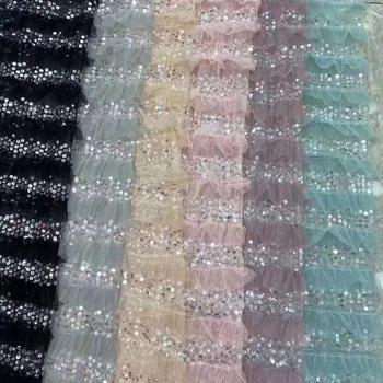 

21 Rows Ruffled Mesh Sequin Embroidered Pleated Lace Fabric Designer DIY Sewing Women's Dress Tulle Textile Wedding Dress Fabric