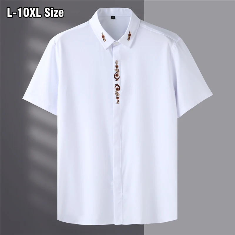 7XL 8XL 9XL 10XL Men's Short Sleeve Shirts Fashion Embroidery Wedding Dress British Summer Loose Casual Large Size Clothes cotton shirt men casual shirt