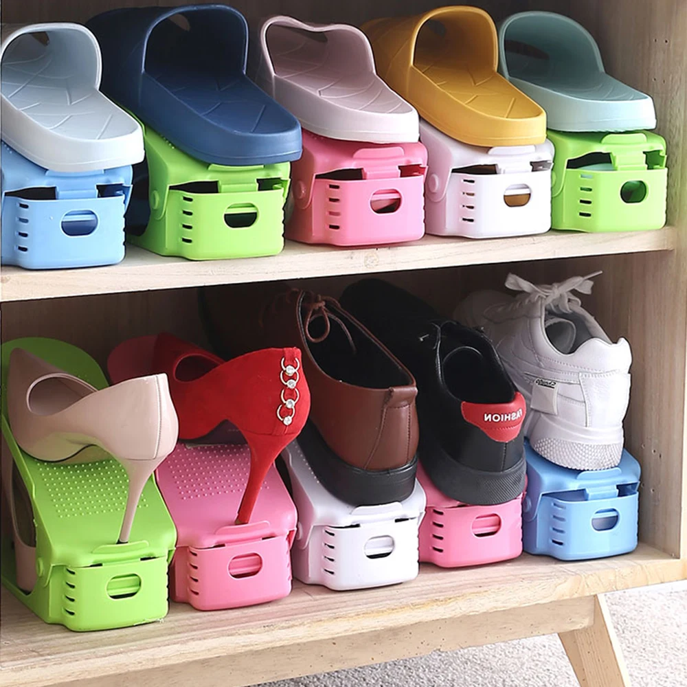 

4pcs adjustable storage shoe rack, double-layer shoe holder, household space-saving integrated shoe rack, shoe cabinet storage