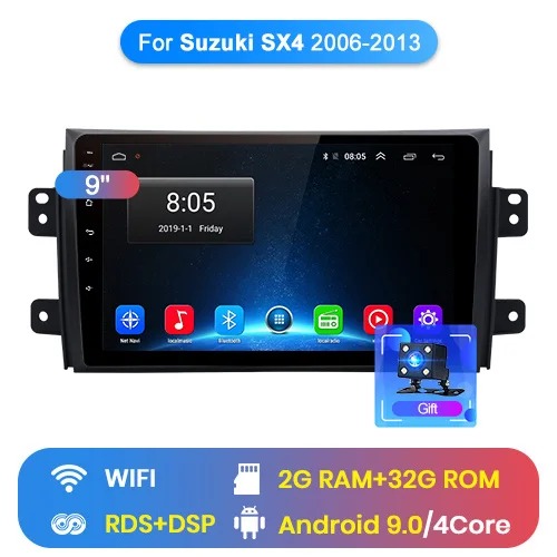 WIFI (2GB 32GB) Junsun 2 ГБ+ 32 ГБ, Android 9,0 для Suzuki SX4 2008 2006-2011 2012 2013 авто 2 din Автомобильный Радио стерео проигрыватель Bluetooth gps навигации - Цвет: WIFI (2GB 32GB)