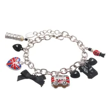 Женский очаровательный браслет с бантом, Лондонской башней, автобусом, охранником, английским сердцем, браслет на запястье, винтажная цепочка для друзей, браслет на запястье, ювелирное изделие