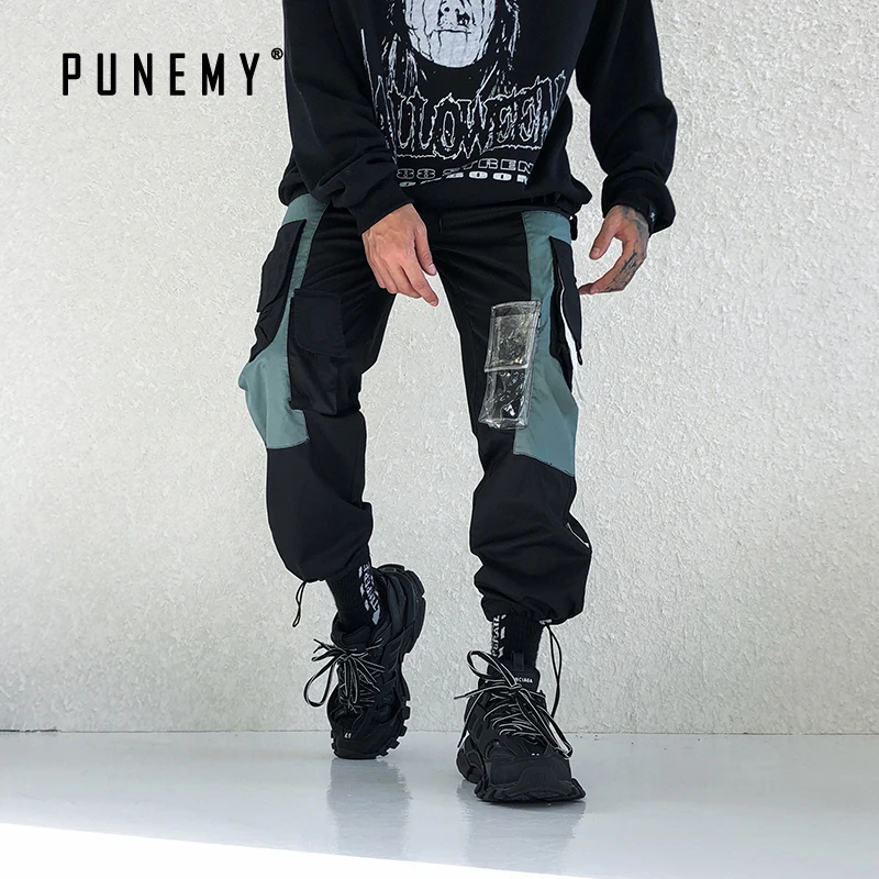 

Hip Hop Streetwear Men Sweatpants Jogger 3M Reflective Patchwork Pockets Harajuku Retro Drawstring Man's Sweatpants Trousers