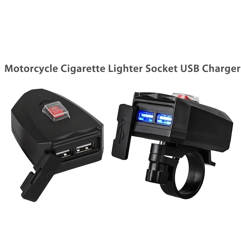 

Motorcycle 2.1A Dual USB Mobile Phone Charger 10-80V + Switch F Electric Vehicle black Plastic + Metal