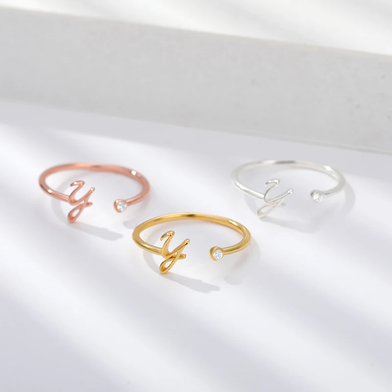 Anillos con letras iniciales simples para mujer, joyería de acero inoxidable con nombre apilable para parejas, regalo BFF para hermana, venta al por mayor