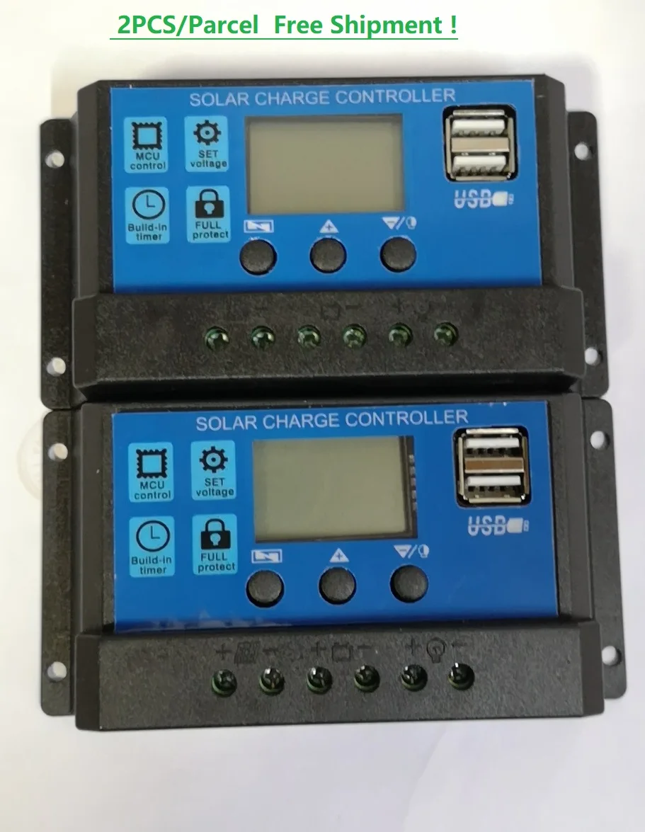 

2PCS each parcel 12/24V 10A20A30A PWM solar charge controller with LCD display and Dual USB