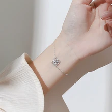 Серебряный четырехлистный амулет клевер браслет 925 Клевер на удачу Хрустальная цепочка браслет для женщин оригинальные ювелирные изделия ручной работы