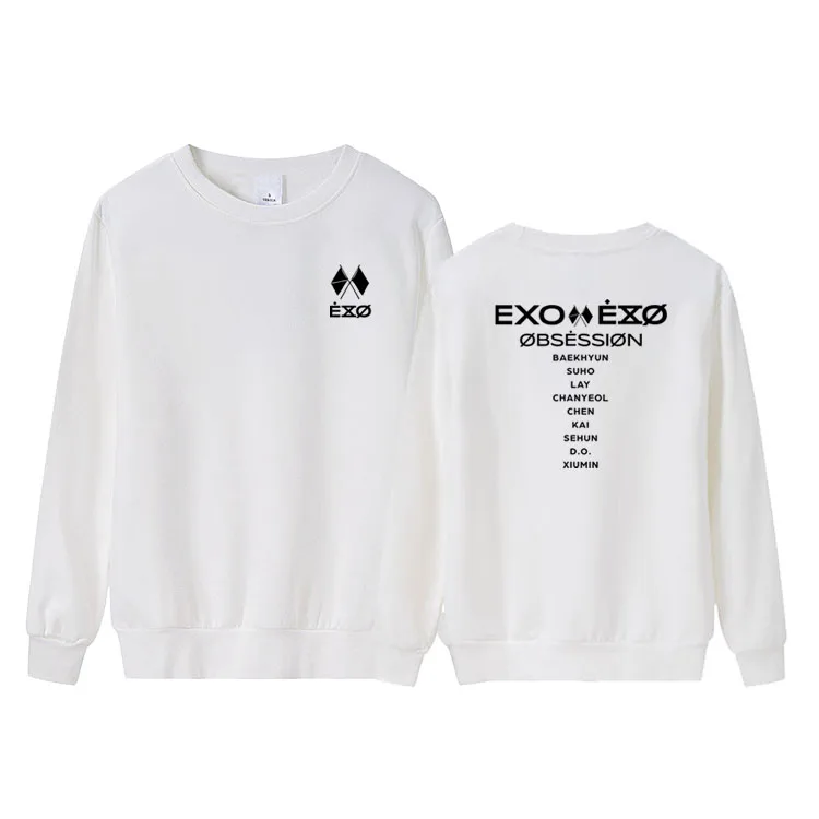 Новое поступление kpop exo obsession альбом же все имя члена печать толстовка унисекс тонкий пуловер свитер с круглым вырезом