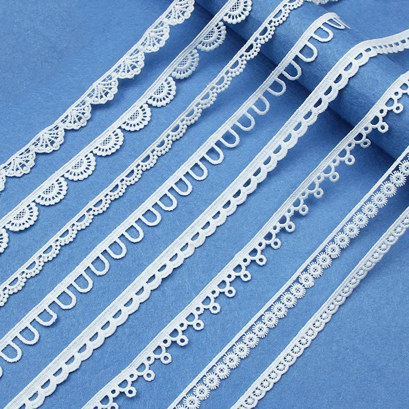 White Cotton Embroidered Lace Trim Ribbons 5yards Fabric DIY Sewing Handmade Craft Materials Clothes Home Decoration