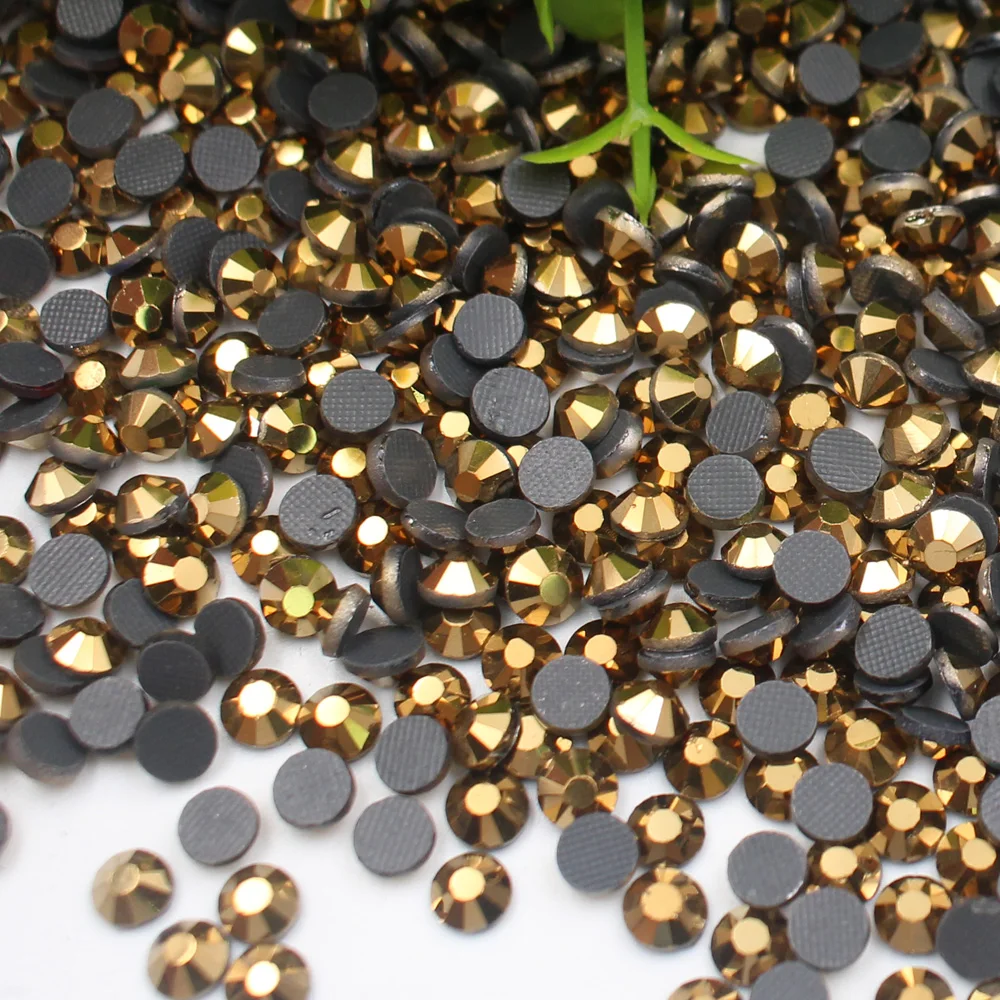 

Hot sale Mine gold 1.9mm-4.7mm Hot Fix Rhinestones Iron On Rhinestones For Clothes Glue back Flatback Glass Strass Crystal Stone