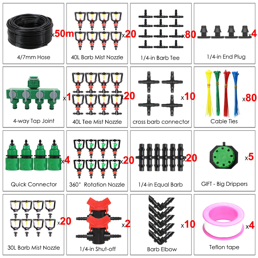 MUCIAKIE 5-50 м вращающаяся на 360 градусов Система полива тумана подвесной микроспрей комплект 30л 40л 50л орошение спринклер для маленького сада - Цвет: 50M Kit