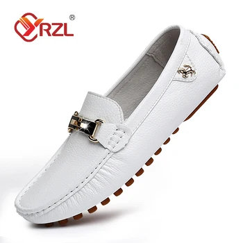 YRZL Loafers Men Handmade Leather Shoes Casual Driving Flats Slip-on Shoes Moccasins Boat Shoes Black/White/Blue Plus Size 37-48 1