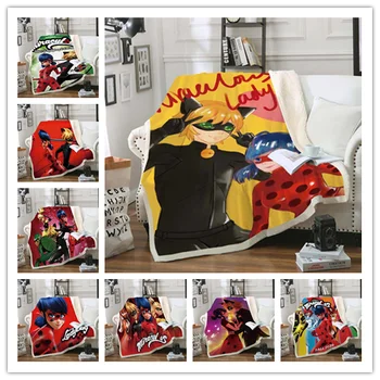 

Home HighQuality Miss Ladybug Lamb Wool Blanket Cartoon Animation Pattern Cover Quilt Travel Travel Bedding Velvet Throw Blanket