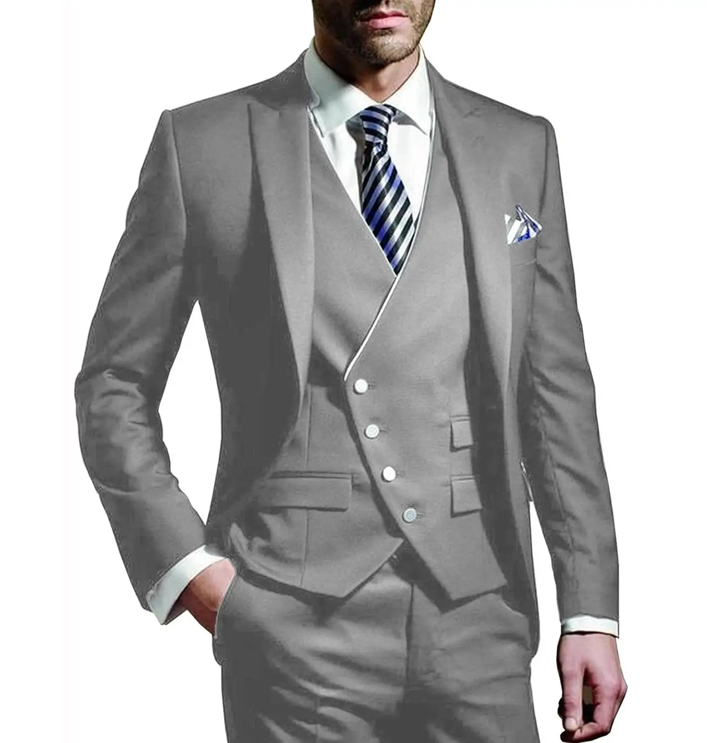 grey Новое поступление, мужские костюмы из 3 предметов, приталенные Женихи, мужские костюмы для свадьбы, выпускного, ужина, Terno Masculino, костюмы на заказ - Цвет: grey