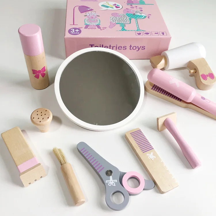 

Children's wooden simulation hairdressing bag set toys men and women baby play house fun educational early education toys
