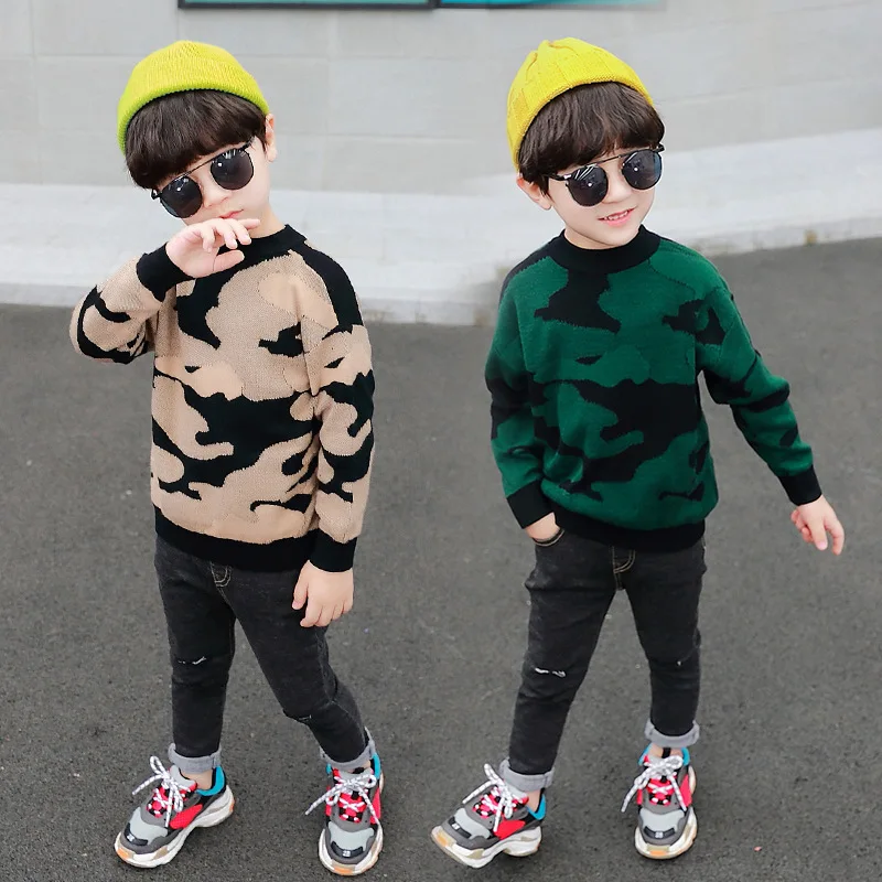 

Children 2019 New Style Casual Child Base Shirt BOY'S Autumn Clothing Cotton Knitwear Children Children Camouflage Pullover Swea