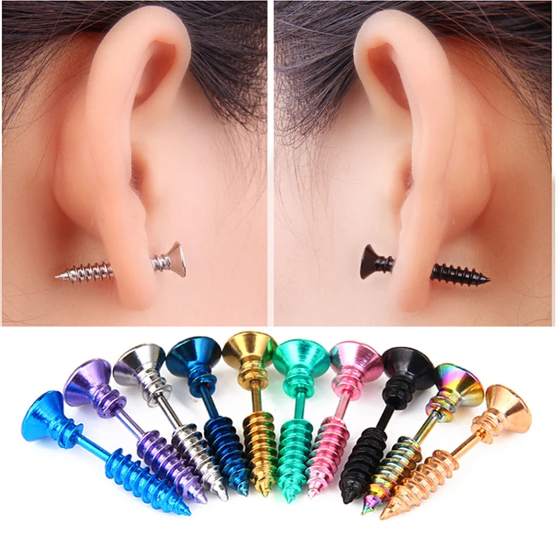 1-Unit-Women-Men-Earrings-Stainless-Steel-Safe-Sterile-Piercing-Nail-Screw-Stud-Earrings-Punk-Helix