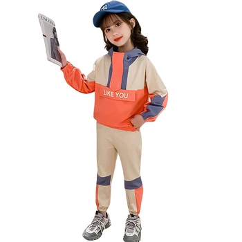 

Kids Cargo Clothes Girls Outerwear + Pants Children's Clothes For Girls Patchwork Outfits For Girls Hooded Kids Tracksuit