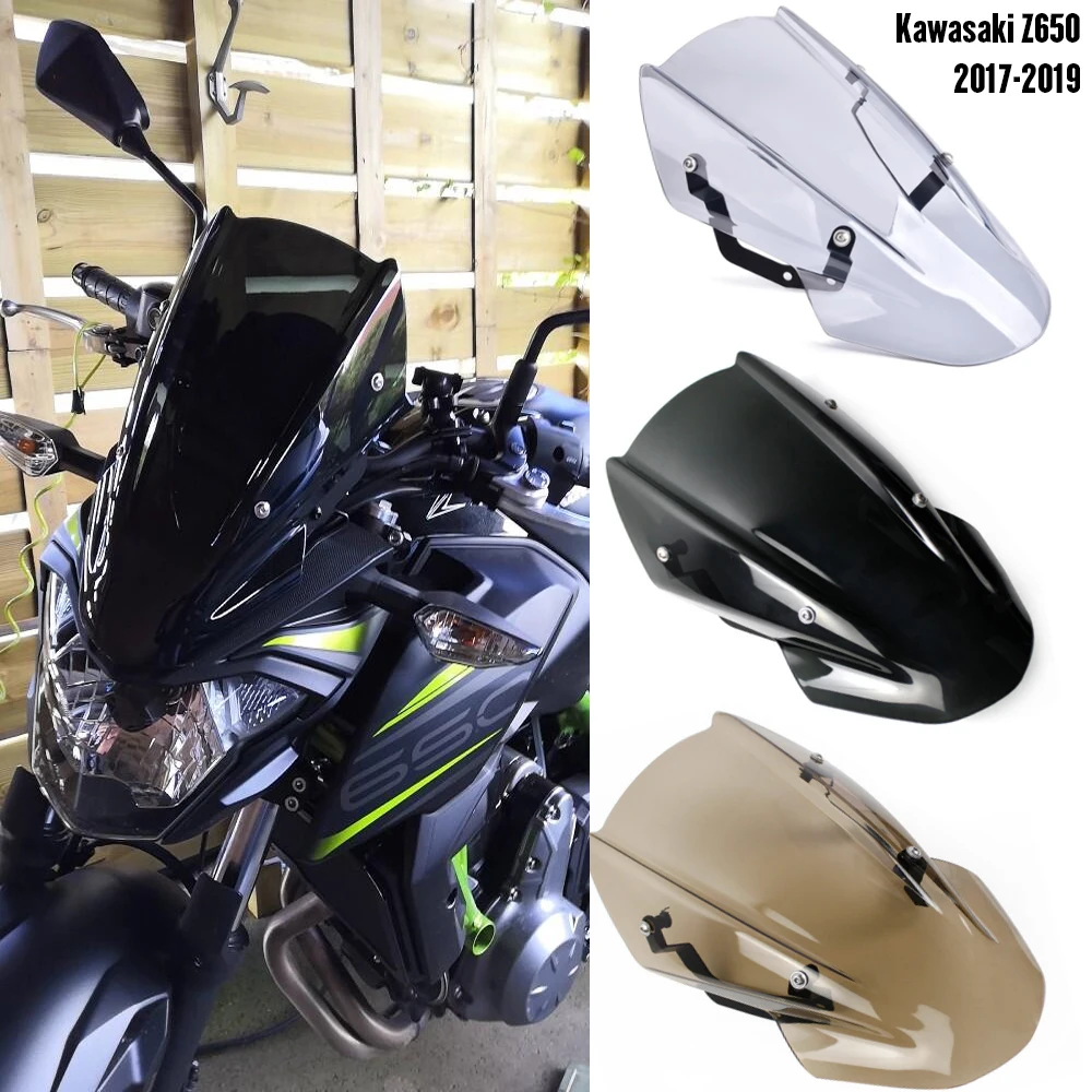 Light smoke For Kawasaki Z650 Z-650 Z 650 2017 2018 2019 Double Bubble Windscreen Windshield Shield Screen Visor Viser with Bracket Motorcycle Z 650 