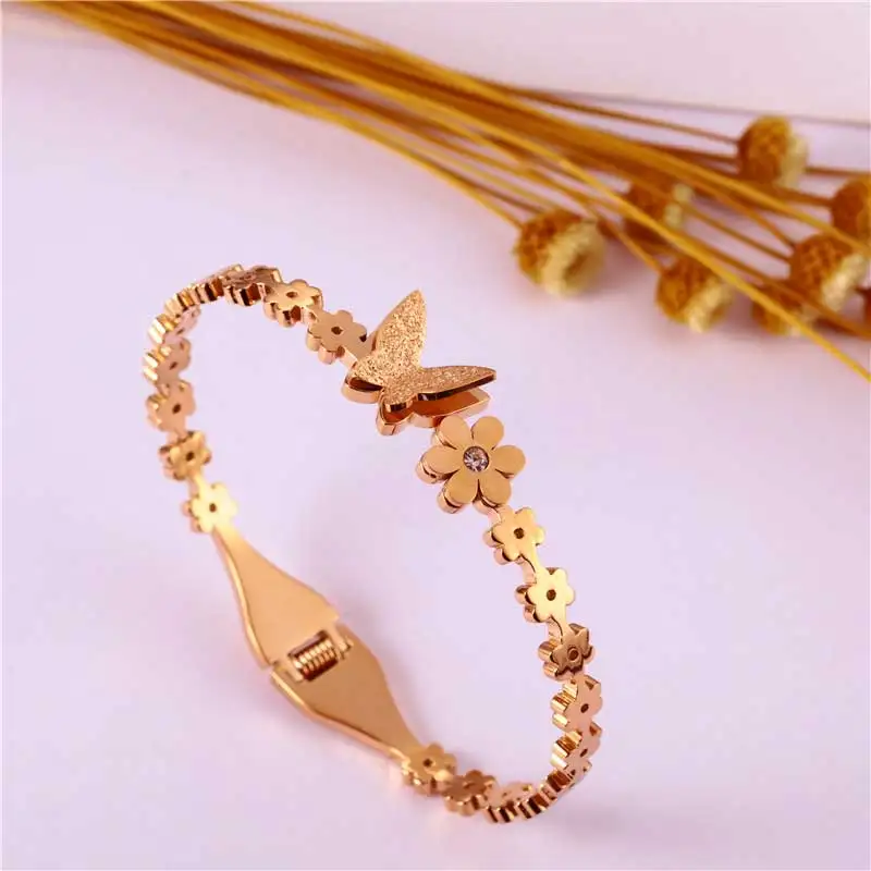 OUFEI браслеты с бабочками браслеты для женщин ювелирные изделия из нержавеющей стали Браслет-манжета модные ювелирные аксессуары - Окраска металла: Gold color 1