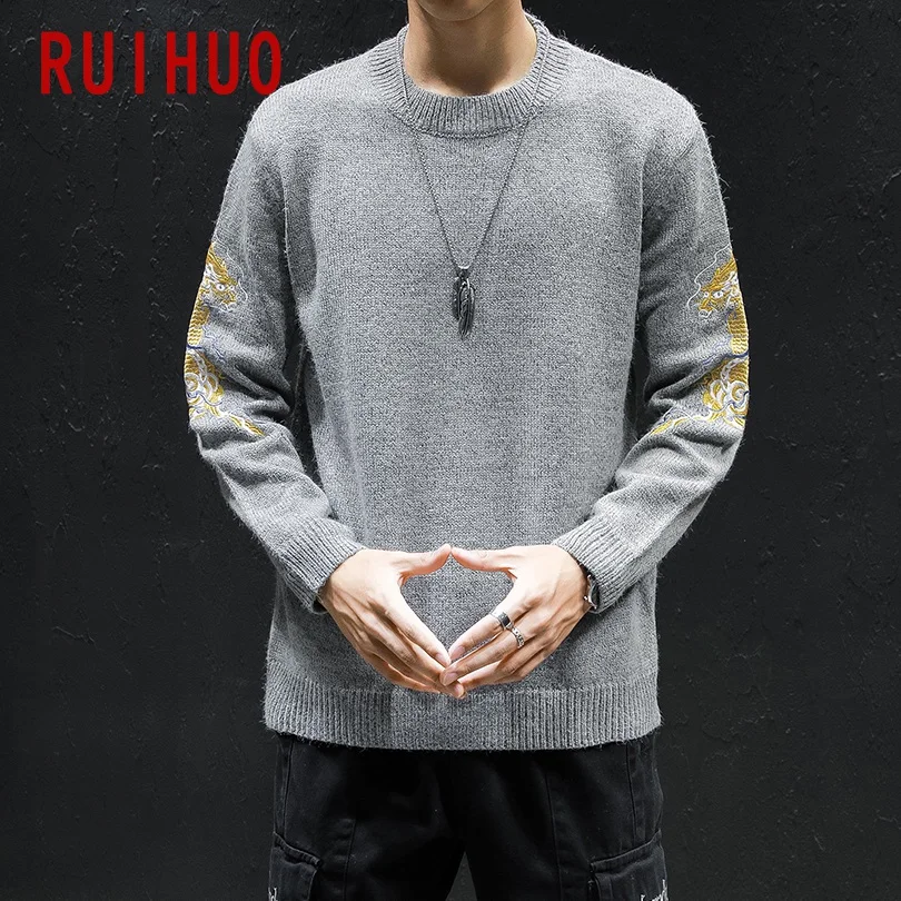 RUIHUO китайский Kirin вышивка зимний свитер Мужское пальто осенний свитер мужское зимнее пальто пуловер и свитеры для мужчин для осень XXXL
