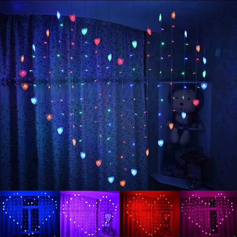 

AC110V-240V LED Heart Shaped Curtain 124 Light LED string wedding arrangement photo background wall Room decoration light string