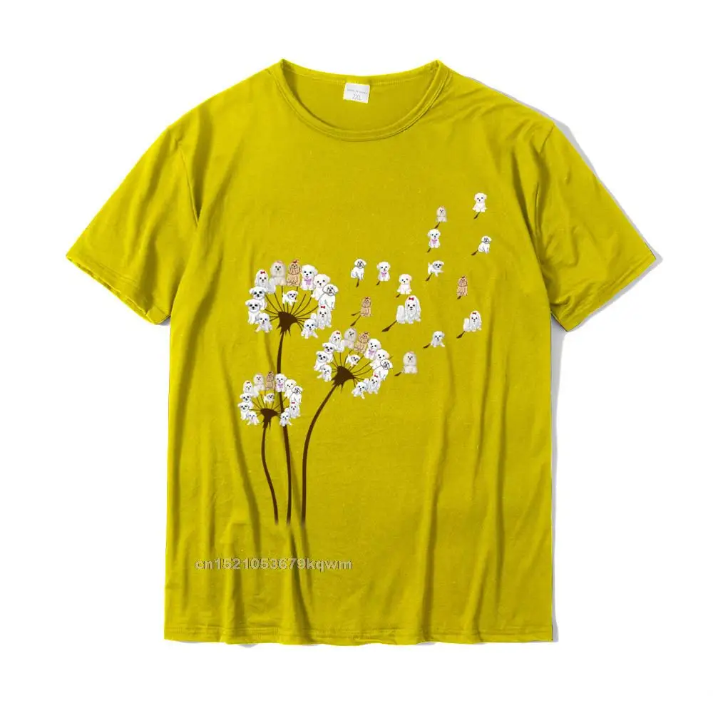 2021 Popular Printed Personalized Short Sleeve T-shirts Summer Autumn O-Neck 100% Cotton Tees for Men T-shirts Fashionable Flower Maltese Dog Dandelion Funny Animal Lover For Boy Girl T-Shirt__3891 yellow