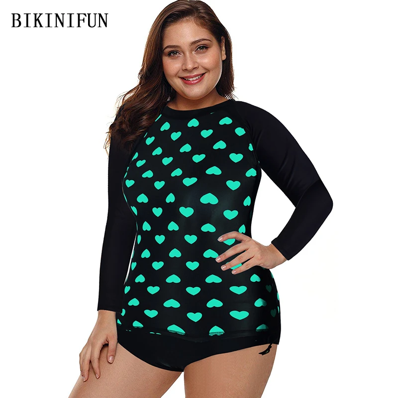 Plus Size Swimsuit Women Long Sleeve Bathing Suit Polka Dot Print Swimwear XL 5XL Girl Two Piece Bodysuit Bikini Set| - AliExpress