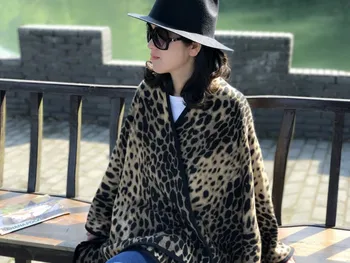 

Leopard print Split Winter scarf wraps Imitation Cashmere pashmina women scarfs thick Dual shawl hijab poncho for ladies