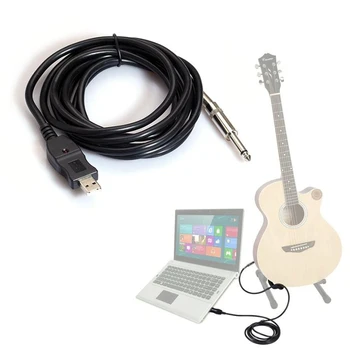 

USB Guitar Cable W780 3m Guitar Bass 1/4'' 6.3mm Jack To USB Connection Instrument Cable Adapter USB Guitar Cable