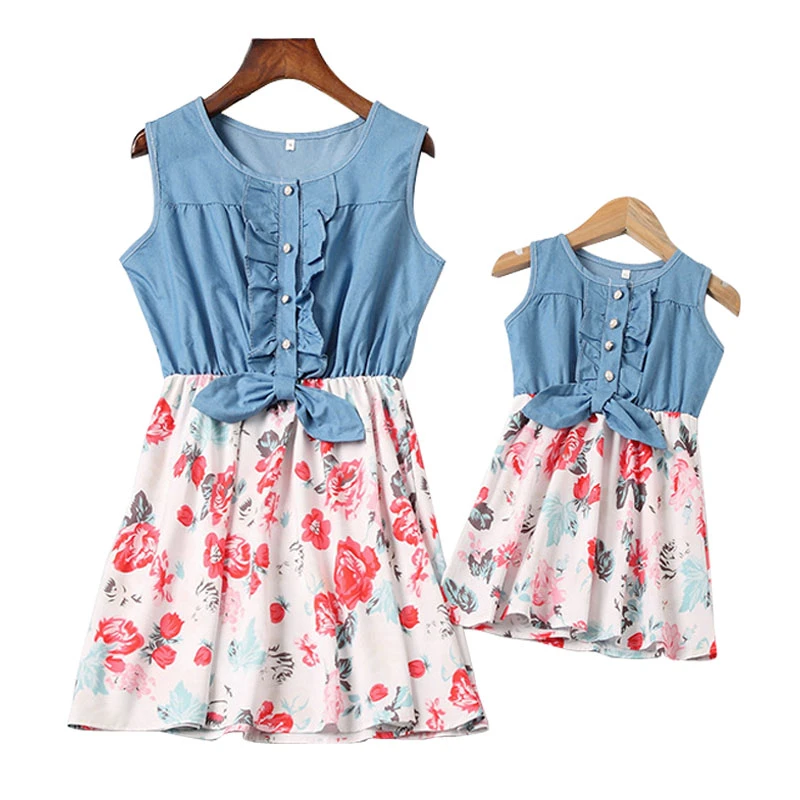 Ropa a juego para madre e hija, vestidos de aspecto para mujer y niña, vestido Floral sin mangas con volantes, elegante de iguales de familia| - AliExpress