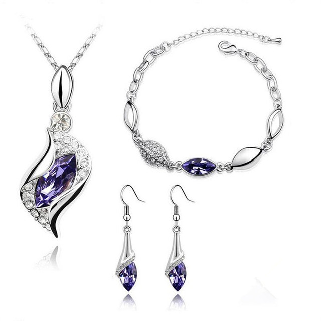 Austrian Crystal Jewelry Set Chain Horse Eye Pendant Necklace Bracelet Earrings Wedding Jewelry Sets Women