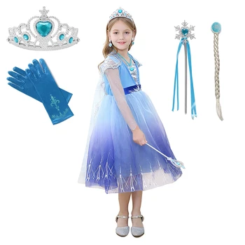 

Child Dress Blue Embroidered Tulle Prom Dress Kids Christmas Party Cosplay Fancy Dress Elsa Princess Dress Girl Clothing