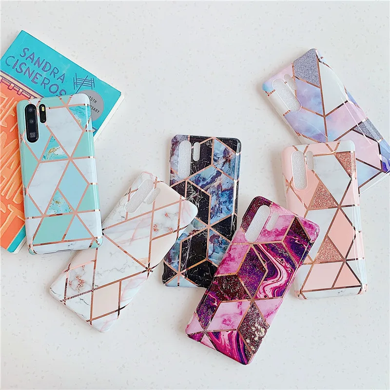 

Plating Colors Geometry Marble Case For Huawei Mate 30 20 Pro Mate 20 Lite P30 P20 Lite Pro Cover Silicone Phone Case Fundas