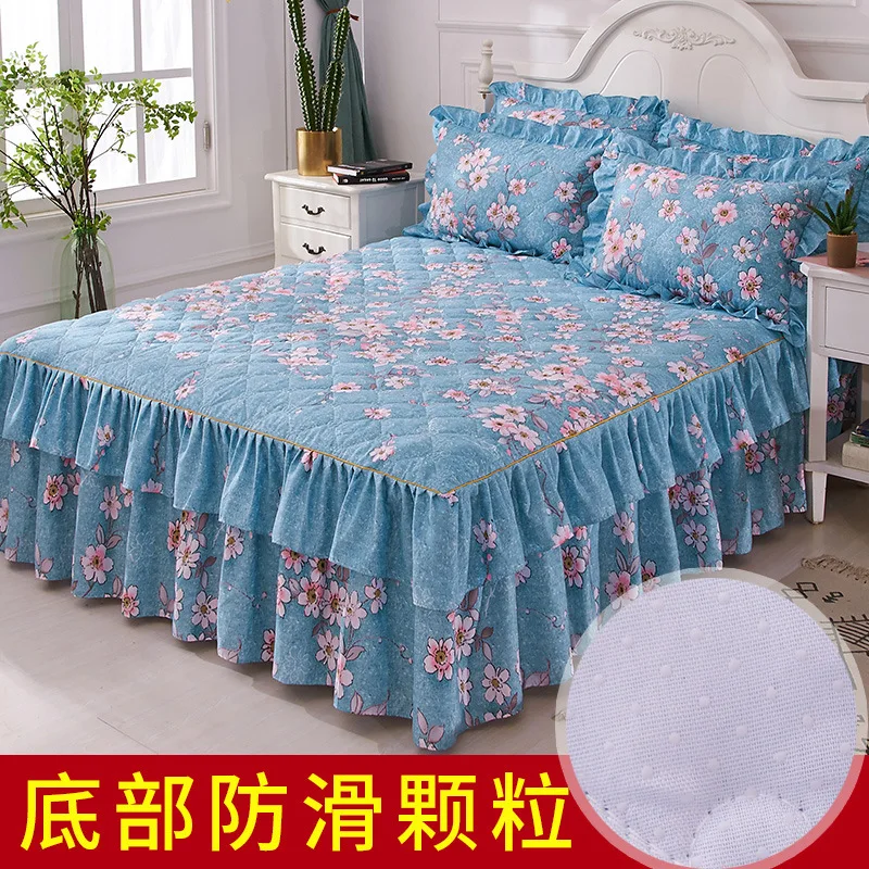 

Nantong Textile Autumn And Winter Thick Printed Padded Brushed Bed Skirt Pillow Case Princess Skirt Double Layer Simmons Protect