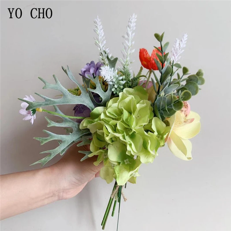 YO CHO розовый букет свадебный цветок для невесты Букет искусственный цветок шелковая Гортензия Лаванда Орхидея Маргаритка фрукт Свадебные Поставки